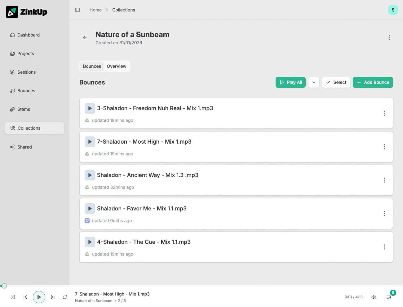 Collections organized by album and project
