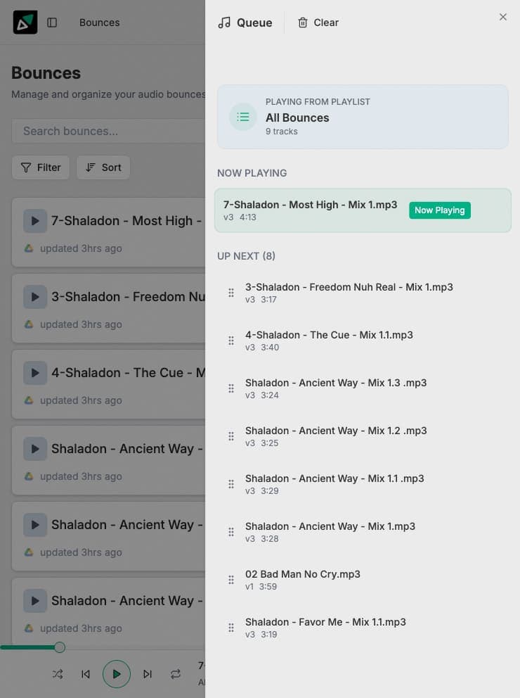 Universal music player with queue