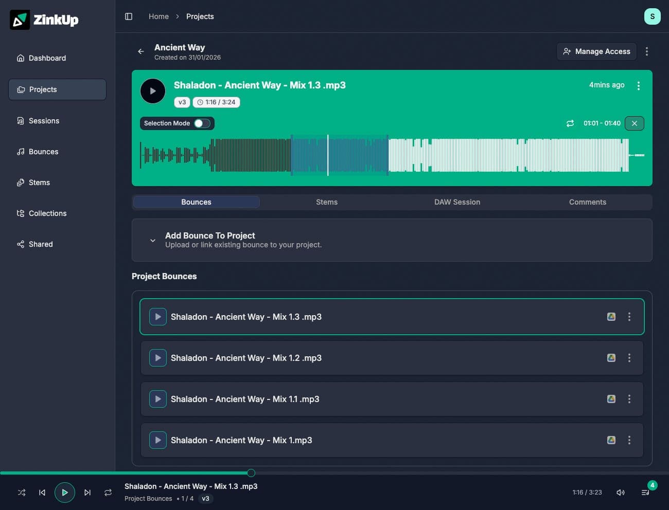 Project bounces with mixes and demos