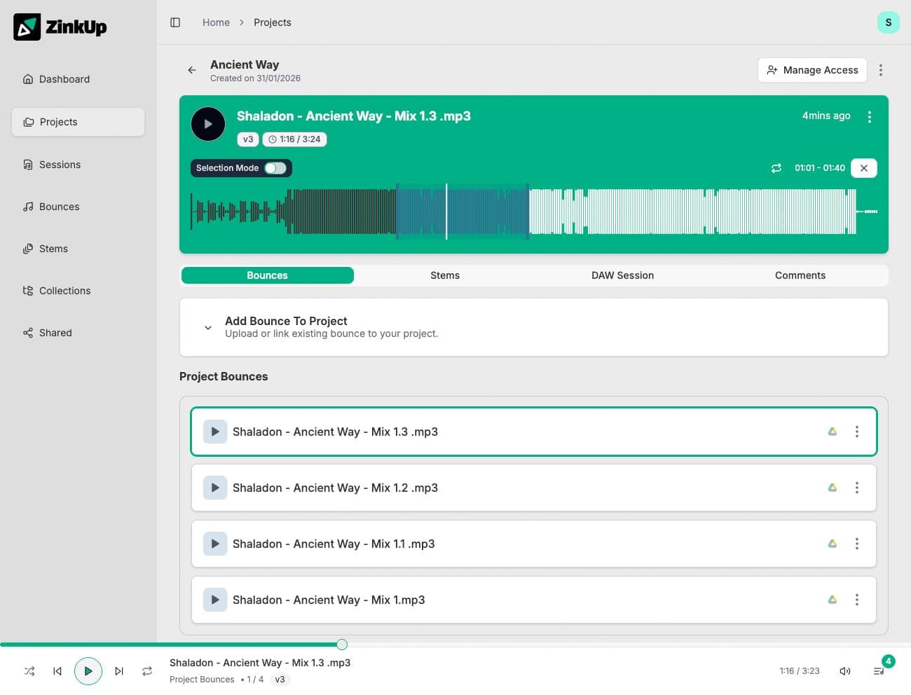 Project bounces with mixes and demos